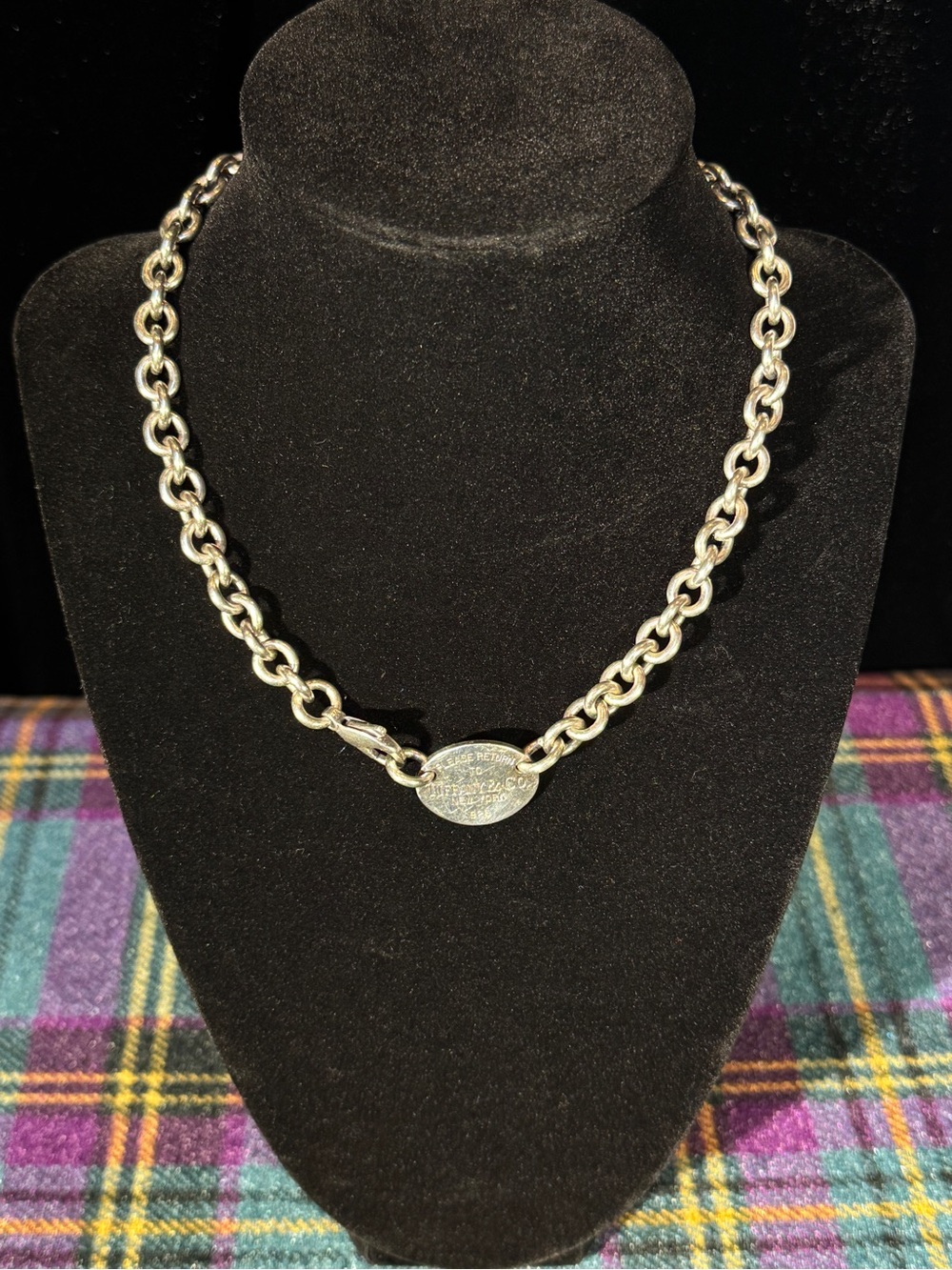 Tiffany & Co Sterling Silver "Return To Tiffany " Oval Tag 15" Choker Necklace